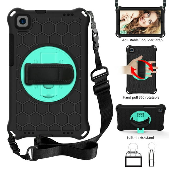 Dteck Case for Samsung Galaxy Tab A 8.0-inch T290 T295 (2019 Released) ,Shockproof Rubber Hybrid EVA Protection Hand /Shoulder Strap Hard Kickstand Back Cover,Black+Mint