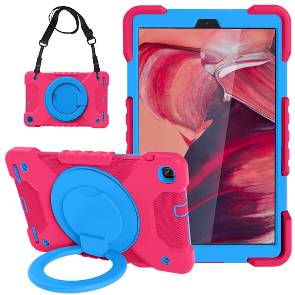Dteck Case for Samsung Galaxy Tab A 10.1 inch SM-T510/T515/T517 (2019), Heavy Hybrid Rugged Shockproof Case with Handle Kickstand/Adjustable Shoulder Strap, Rose+Blue