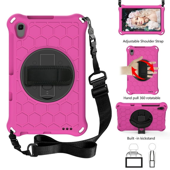 Dteck Case for Samsung Galaxy Tab A 8.4-inch T307 (2020 Released) ,Shockproof Rubber Hybrid EVA Protection Hand /Shoulder Strap Hard Kickstand Back Cover,Rose+Black