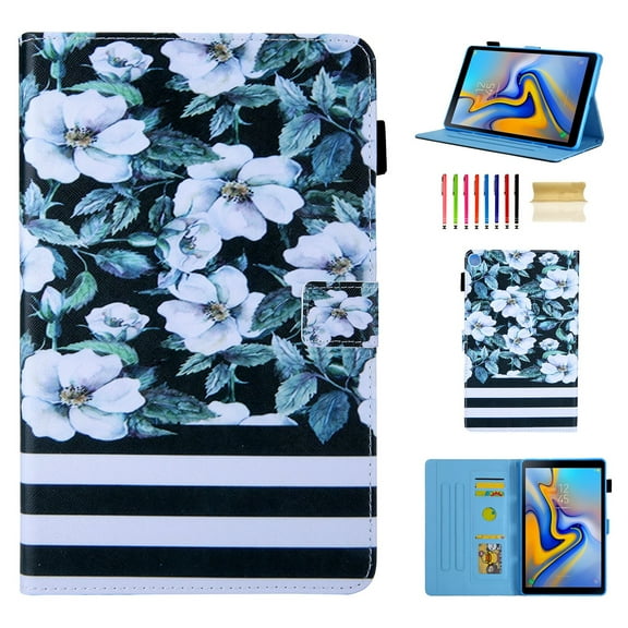 Dteck Case for Samsung Galaxy Tab A7 10.4" SM-T500 T505 (2020 Released) 10.4-inch,Magnetic PU Leather Cute Patterned Card Holder Wallet Case Folio Kickstand Protective Cover?White Flowers
