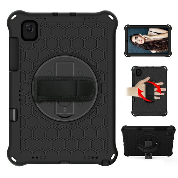 Dteck Case for Samsung Galaxy Tab A7 10.4-inch T500 T505 (2020 Released) ,Shockproof Rubber Hybrid EVA Kids Friendly Protection Hand Pull 360 Rotatable Hard Built-in Kickstand Cover,Black+Black