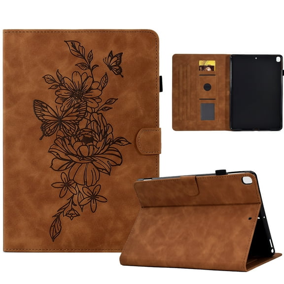 Dteck Case for Samsung Galaxy Tab A7 10.4 inch T500 T505 T507,Magnetic Leather Flower Pattern Card Slots Smart Case Shockproof Rubber Kickstand Cover,Brown