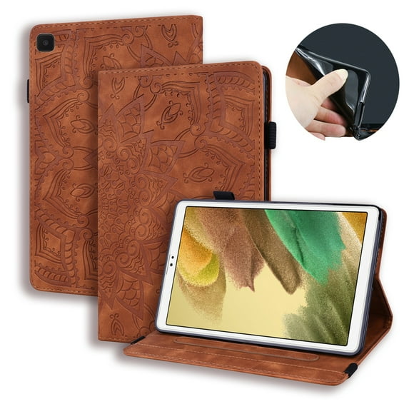 Dteck Case for Samsung Galaxy Tab A7 Lite 8.7-inch SM-T220 T225 (2021),Shockproof Card Holder Wallet Case Embossed PU Leather Kickstand Hybrid Rubber Folio Protective Cover,Brown