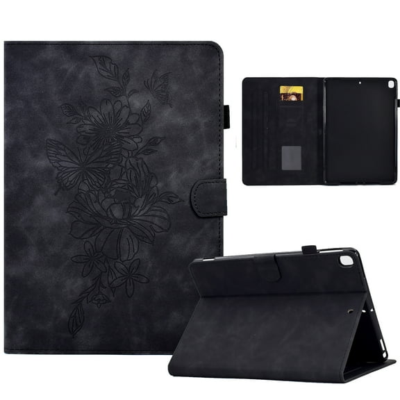 Dteck Case for Samsung Galaxy Tab A7 Lite 8.7 inch T220 T225,Magnetic Leather Flower Butterfly Pattern Card Slot Case Shockproof Rubber Kickstand Cover,Black