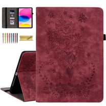 Dteck Case for Samsung Galaxy Tab A8 10.5" (2022) SM-X200/X205/X207, Embossed Butterfly PU Leather Card Holder Folio Cover with Stylus Loop, Multiple Viewing Angles Stand Protective Shell,Red