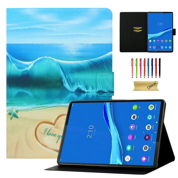 Dteck Case for Samsung Galaxy Tab A8 10.5 Inch 2022 SM-X200/X205/X207 with Credit Card Slots Pencil Holder, Cute Pattern Folio Flip Stand Case,Blue Beach