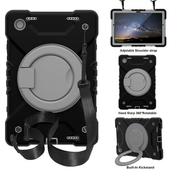 Dteck Case for Samsung Galaxy Tab A8 10.5 Inch 2022,Shockproof Cover with 360 Rotating Handle Kickstand Shoulder Strap Heavy Duty Case for Samsung Galaxy Tab A8 10.5" X200/X205/X207,Black/Gray