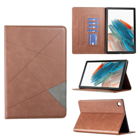 Dteck Case for Samsung Galaxy Tab A8 10.5-inch X200 X205,Shockproof Leather Card Slots Wallet Case Hybrid Rubber Kickstand Full Body Protection Cover,Brown