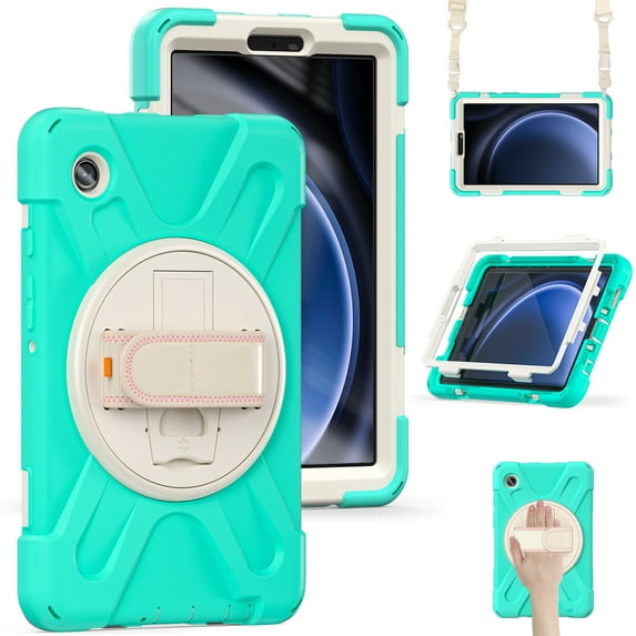 Dteck Case for Samsung Galaxy Tab A9 8.7-inch (SM-X110/X115/X117),Heavy Duty Armor Shockproof Kids Case with Rotating Stand & Hand/Shoulder Strap for Galaxy Tab A9 2023,Mintgreen