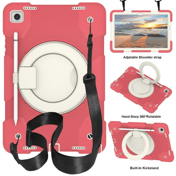 Dteck Case for Samsung Galaxy Tab A9+/A9 Plus 11Inch 2023, Heavy Duty Shockproof Rugged Cover with Portable Rotation Handle Stand Crossbody Shoulder Strap for Samsung X210/X216/X218,Red