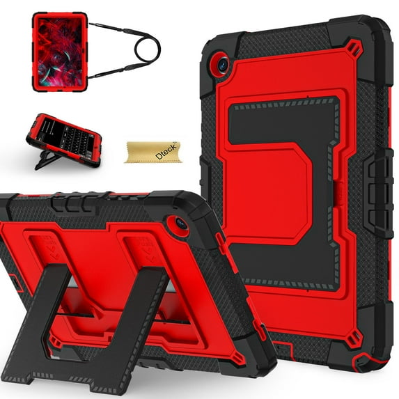 Dteck Case for Samsung Galaxy Tab A9+/ A9 Plus Case 11" 2023 (SM-X210/X216/X218), Heavy Duty Shockproof Protective Case with Sturdy Stand and Shoulder Strap,Black+Red