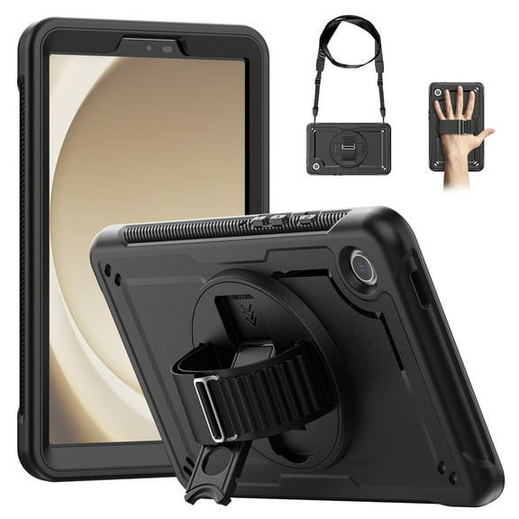 Dteck Case for Samsung Galaxy Tab A9 Case 8.7" (SM-X110/X115/X117),Military Grade Shockproof Rugged Case for Galaxy Tab A9 with 360°Rotating Stand, Hand/Shoulder Strap and Pen Holder,Black