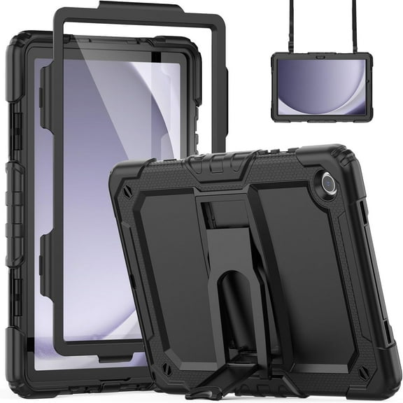 Dteck Case for Samsung Galaxy Tab A9+ Plus Case 11" 2023 (SM-X210/X216/X218), Heavy Duty Shockproof Protective Case with Screen Protector, Built-in Stand, Shoulder Strap,Black