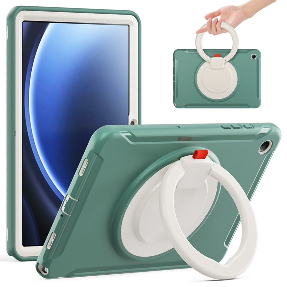 Dteck Case for Samsung Galaxy Tab A9 Plus 11 Inch 2023 (SM-X210/X216/X218), Heavy Duty Galaxy Tab A9+ Tablet Case with 360 Rotating Handle Strap Pen Holder,Deep Green