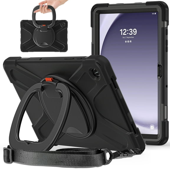 Dteck Case for Samsung Galaxy Tab A9 Plus 11 inch 2023 (SM-X210/ X215/ X216/ X218), Heavy Duty Protective Case with 360 Degree Swivel Stand&Hand Grip&Shoulder Strap for Galaxy Tab A9+,Black