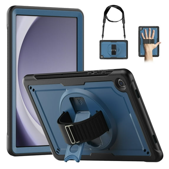 Dteck Case for Samsung Galaxy Tab A9 Plus / A9+ Case 11" (SM-X210/X216/X218),Military Grade Shockproof Rugged Case for Tab A9 Plus with 360°Rotating Stand, Hand/Shoulder Strap and Pen Holder,Navy Blue