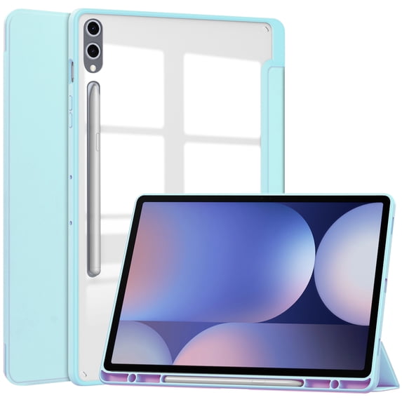Dteck Case for Samsung Galaxy Tab S10+ 2024 with S Pen Holder, Smart Cover with Clear Transparent Back Flip Protective Shell for Galaxy Tab S10 Plus 12.4" SM-X820,Light Blue