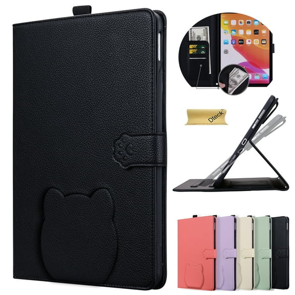 Dteck Case for Samsung Galaxy Tab S10 FE/ S9 FE/ 10.9 Inch/ Tab S9/S8/S7 11 Inch, PU Leather Folio Stand Protective Cover with Card Slots, Multi-Angle Viewing, Auto Sleep/Wake,Black