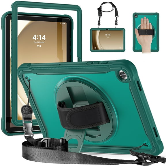 Dteck Case for Samsung Galaxy Tab S11 Case 11 Inch 2025, Heavy Duty Rugged Drop Protection Impact Resistant Shockproof Cover with Rotating Stand, Hand/Shoulder Strap,Dark Green