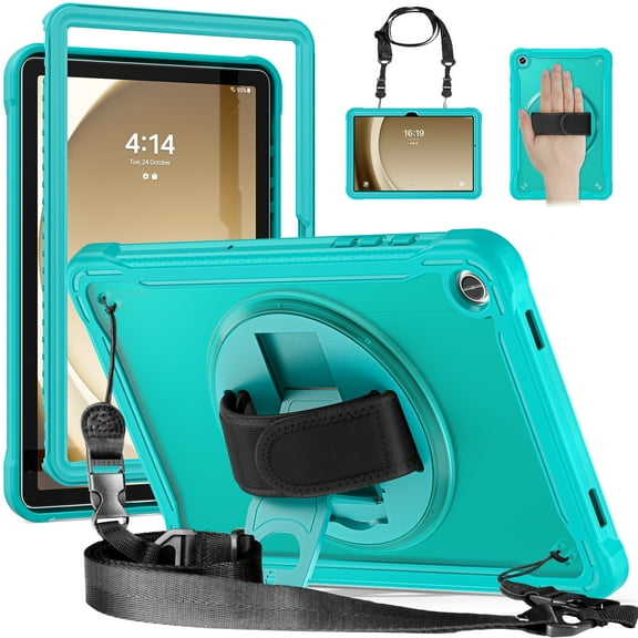 Dteck Case for Samsung Galaxy Tab S11 Case 11 Inch 2025, Heavy Duty Rugged Drop Protection Impact Resistant Shockproof Cover with Rotating Stand, Hand/Shoulder Strap,Light Blue