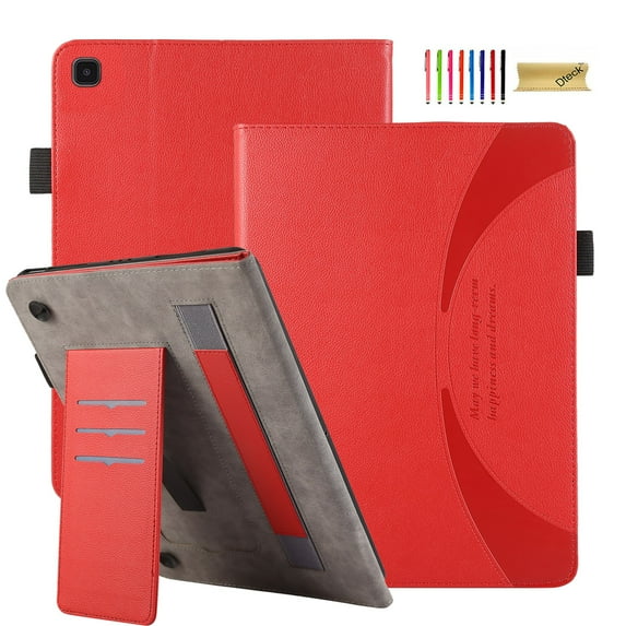Dteck Case for Samsung Galaxy Tab S6 Lite 2022/2020, Premium PU Leather Case with Card Holder & Hand Strap, Multi-Angle Stand Folio Cover for Samsung Tab S6 Lite 10.4" SM-P610/P613/P615/P619,Red