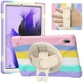 thumbnail image 1 of Dteck Case for Samsung Galaxy Tab S7 FE SM-T730 T736B (2021) 12.4-inch,Shockproof Rubber 3-Layer Protection Armor Hand Pull 360 Rotatable Kickstand Cover,Pink, 1 of 8