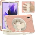 thumbnail image 1 of Dteck Case for Samsung Galaxy Tab S7 FE SM-T730 T736B (2021) 12.4-inch,Shockproof Rubber Hybrid PC Kickstand Cover with Adjustable Shoulder/Hand Strap for Galaxy Tab S7+ T970/T975,Pink, 1 of 8