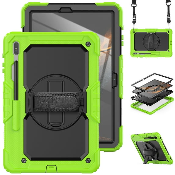 Dteck Case for Samsung Galaxy Tab S8 Plus 12.4 inch 2022 / S7 FE 12.4 inch 2021 & Tab S7 Plus 12.4" 2020 Tablet with Rotatable Kickstand&Hand Strap&Shoulder Strap&Screen Protector Case,Green