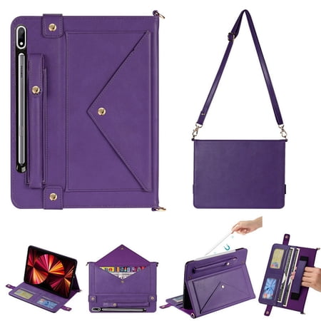 Dteck Case for Samsung Galaxy Tab S8+/S7 Plus/S7 FE 12.4 Inch with S Pen Holder, Portfolio Crossbody Strap Wallet Case with Large Storage Pocket for SM-X800/X806/T730/T736B/T970/T975, Purple