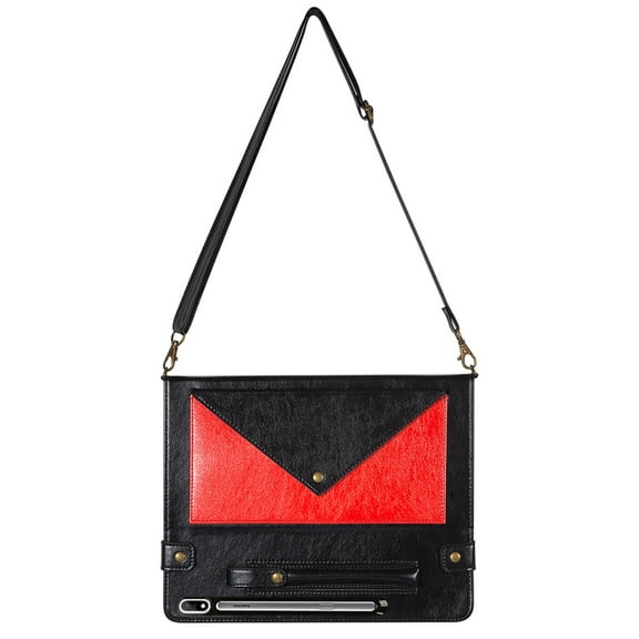 Dteck Case for Samsung Galaxy Tab S8 Ultra 14.6 Inch SM-X900 X906 with S Pen Holder, Business Portfolio Crossbody Wallet Case with Large Storage Compartments Note Pocket Shoulder Strap, Red + Black