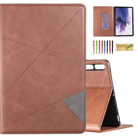 Dteck Case for Samsung Galaxy Tab S9 Plus 12.4 Inch 2023, Galaxy Tab S8 Plus / Tab S7 FE / Tab S7 Plus Case with Credit Card Slots, Multi-Angle Stand Folio Shockproof Cover,Brown