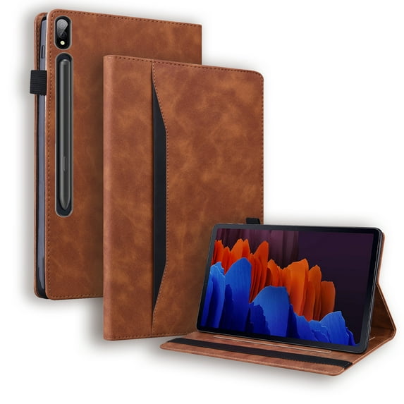 Dteck Case for Samsung Galaxy Tab S9 Plus/S9 FE Plus/S8+/S7 FE/S7+ 12.4 with S Pen Holder,Premium PU Leather Folio Case with Card Slots Front Pocket Multi-Viewing Angles Stand Cover,Brown