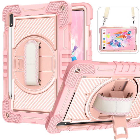Dteck Case for Samsung Galaxy Tabn S9 / S9 FE 5G Tablet Case with 360 Rotating Hand Strap & Stand, Crossbody Drop-Proof Case for Galaxy Tab S9 FE 10.9"/ S9 11",Rosegold