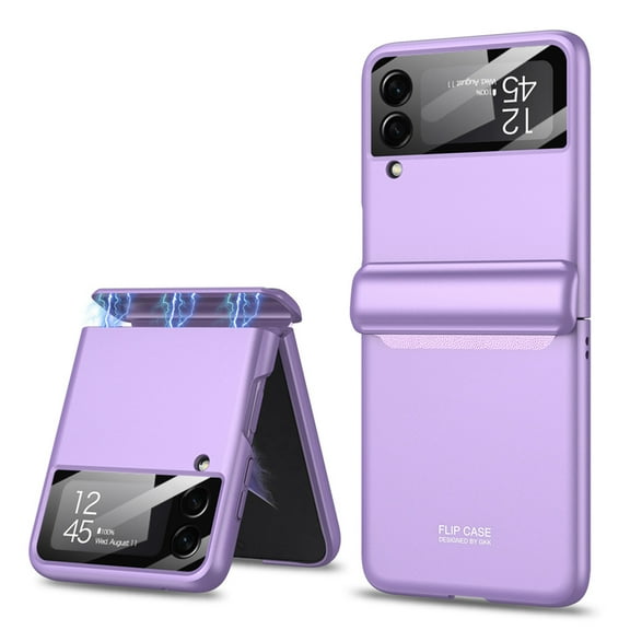 Dteck Case for Samsung Galaxy Z Flip 4,Hinge Protection Cover Silm PC Magnetic Hinge All-Inclusive Glass Camera Lens Protector Case For Samsung Galaxy Z Flip4 5G,Purple