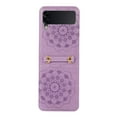 thumbnail image 1 of Dteck Case for Samsung Galaxy Z Flip 4,Shockproof Leather Flower Patterned Hinge Protection Case Hybrid PC Cover with Adjustable Cross-Body Shoulder Strap Case for Women,Purple, 1 of 6