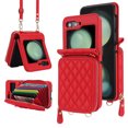 thumbnail image 1 of Dteck Case for Samsung Galaxy Z Flip 5 with Card Holder, Crossbody 8-Card Slots RFID Blocking Wallet Case with Adjustable Strap Soft PU Leather Protective Zipper Pocket for Women Girls,Red, 1 of 6