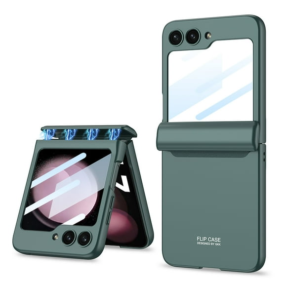 Dteck Case for Samsung Galaxy Z Flip 5 Case with Magnetic Hinge Protection and Built in Small Screen Protector, Shockproof Anti-Resistant Anti-Drop Matte PC Cover for Galaxy Z Flip 5 2023,Deep Green