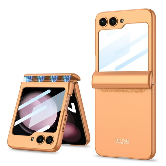 Dteck Case for Samsung Galaxy Z Flip 5 Case with Magnetic Hinge Protection and Built in Small Screen Protector, Shockproof Anti-Resistant Anti-Drop Matte PC Cover for Galaxy Z Flip 5 2023,Orange
