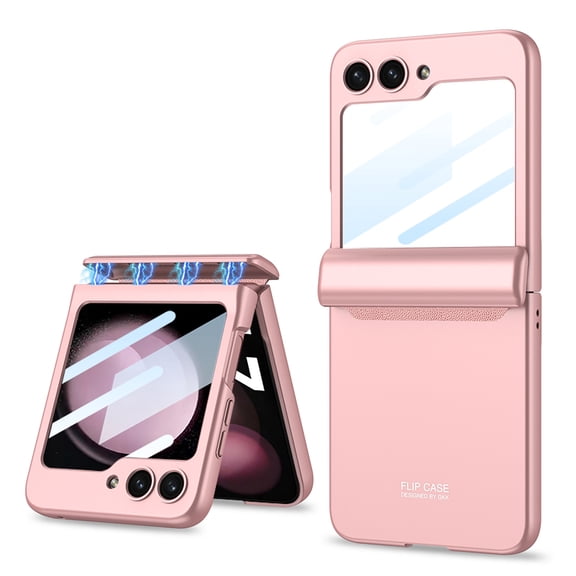 Dteck Case for Samsung Galaxy Z Flip 5 Case with Magnetic Hinge Protection and Built in Small Screen Protector, Shockproof Anti-Resistant Anti-Drop Matte PC Cover for Galaxy Z Flip 5 2023,Pink