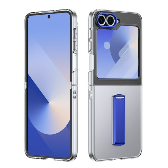 Dteck Case for Samsung Galaxy Z Flip 6 / Flip7 FE,Slim PC Case Built-in Front Screen Protector Clear Kickstand Cover for Galaxy Z Flip 6 / Flip7 FE,Blue