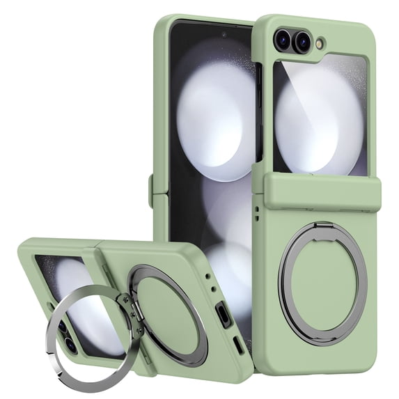 Dteck Case for Samsung Galaxy Z Flip 6,Shockproof Hinge Protection PC Case Compatible with Mag Safe 360° Rotating Stand Cover for Galaxy Z Flip 6 5G,Green