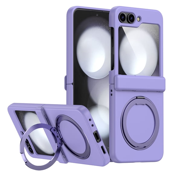 Dteck Case for Samsung Galaxy Z Flip 6,Shockproof Hinge Protection PC Case Compatible with Mag Safe 360° Rotating Stand Cover for Galaxy Z Flip 6 5G,Purple