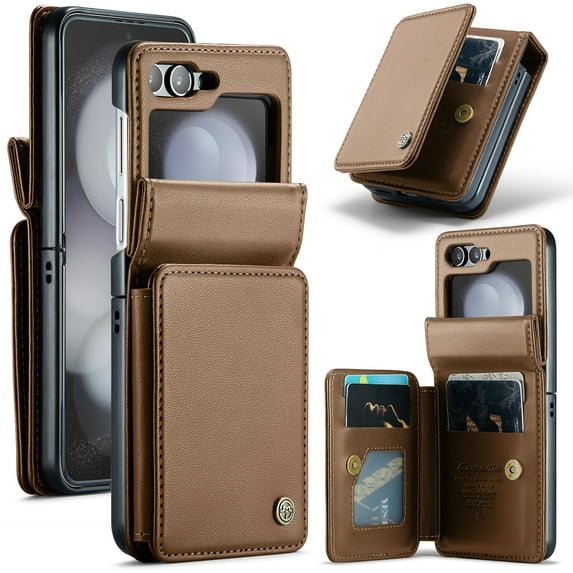 Dteck Case for Samsung Galaxy Z Flip 7,Magnetic PU Leather Card Slots Wallet Case with RFID Blocking Shockproof Protective Phone Cover for Women Men,Brown
