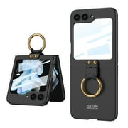 Dteck Case for Samsung Galaxy Z Flip7 FE / Galaxy Z Flip 6 Case with Ring Holder,Shockproof PC Case Built-in External Screen Protector Slim Stand Cover For Samsung Galaxy Z Flip 6/Flip7 FE,Black