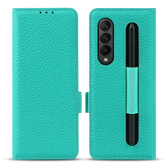 Dteck Case for Samsung Galaxy Z Fold 3 5G 2021,Luxury Leather Magnetic Flip Card Holder Wallet Case with S-Pen Holder Pocket Hybrid PC Protective Cover,Green
