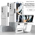 thumbnail image 1 of Dteck Case for Samsung Galaxy Z Fold 4 7.6" 2022, Shell & Frame Integrated Strong Magentic Case Pen Push 360°Full Wrap Drop Reistant Hiddefn Kickstand Wireless Charging Folding Case, Silver, 1 of 8