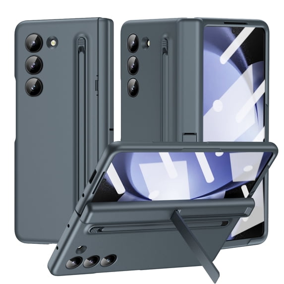 Dteck Case for Samsung Galaxy Z Fold 4,Shockproof Hinge Protection Case with Tempered Glass Front Screen Protector Pen Slot Invisible Stand Full Body Cover with Stylus,Greygreen