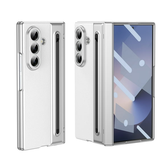 Dteck Case for Samsung Galaxy Z Fold 4,Shockproof Hinge Protetion PC Case Built-in Front Screen Protector with Pen Holder Cover for Galaxy Z Fold 4,White