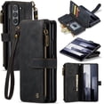 thumbnail image 1 of Dteck Case for Samsung Galaxy Z Fold 6 5G 2024 Wallet Cover for Women Men,Luxury Durable PU Leather Magnetic Closure Card Pocket Zipper S-Pen Holder Case with Lanyard Strap Wristlet,Black, 1 of 7