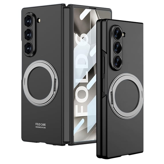 Dteck Case for Samsung Galaxy Z Fold 6, Built-in Front Screen Protector Case with Magnetic Ring Holder Compatible with Magsafe Hard PC Protective Cover,Black